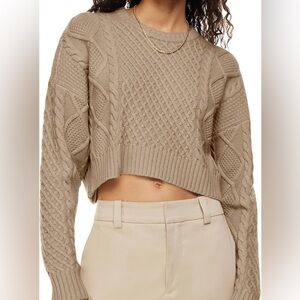 Aritzia Sunday Best Peggy Cropped Cableknit Boxy Wool Blend Sweater